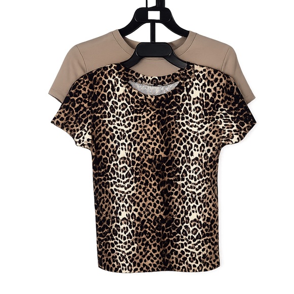 Splash Tops - Splash Baby Tee Set 2 Soft Shirts Leopard Print Short Sleeve Tee Brown Tan Top